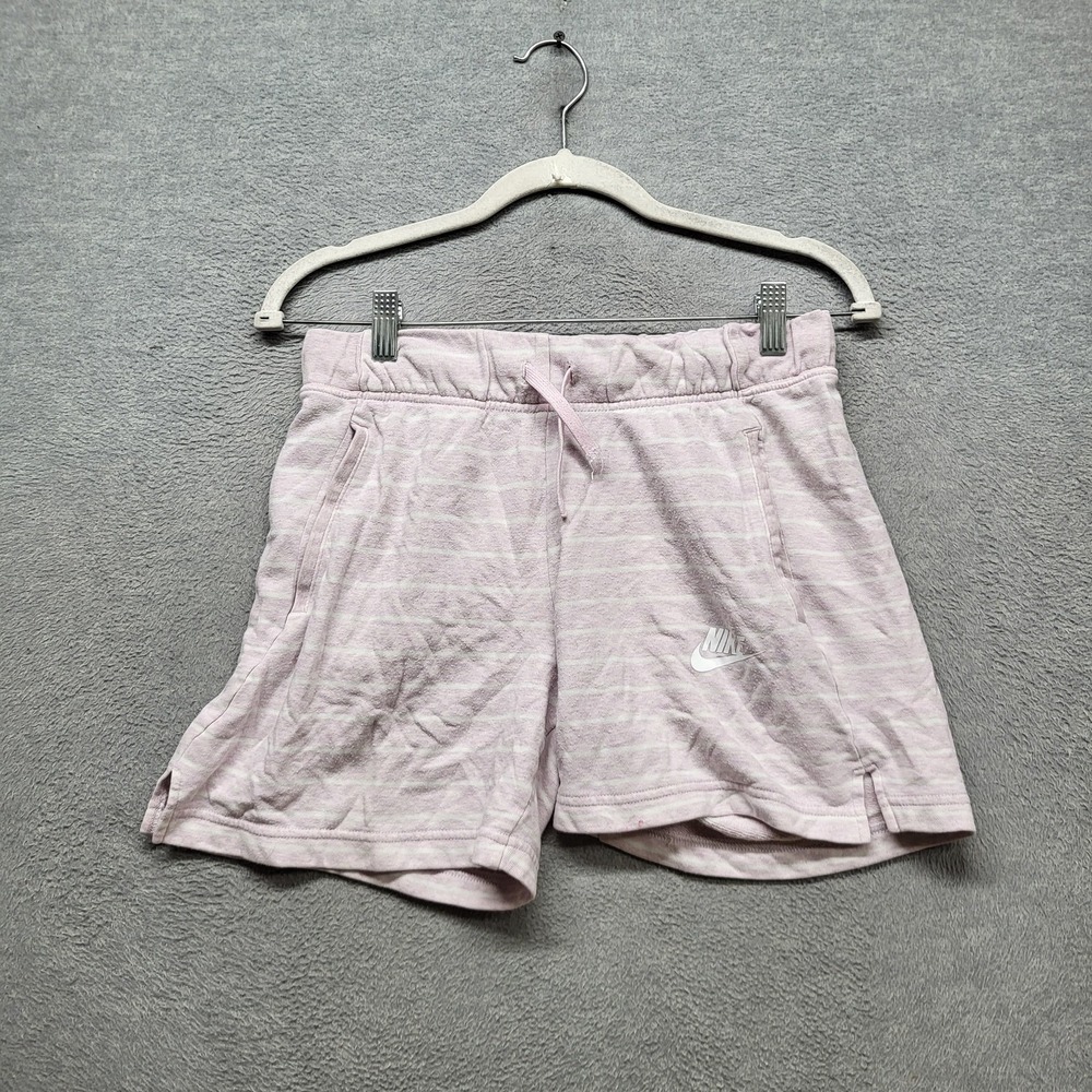 Nike Women Activewear Shorts XL‎ Light Pink Striped Logo 4.5" Inseam Cotton